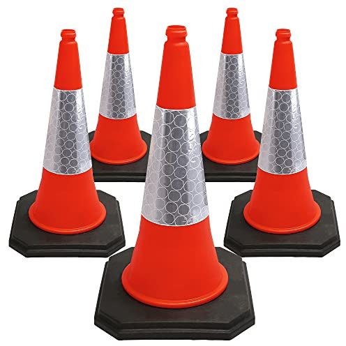 Street Solutions - 5 x 750mm Tall Traffic Cones with High-Quality Reflective Sleeve for Indoor and Outdoor Usage, Self Weighted Cones are Manufactured in The UK