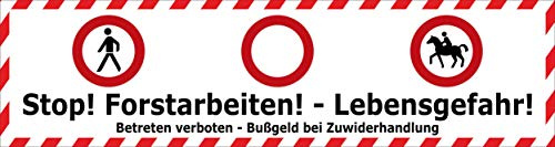 Melis-Folienwerkstatt Absperr-Banner – Stop – Forstarbeiten – Lebensgefahr – 300x80cm – P00001-092-B