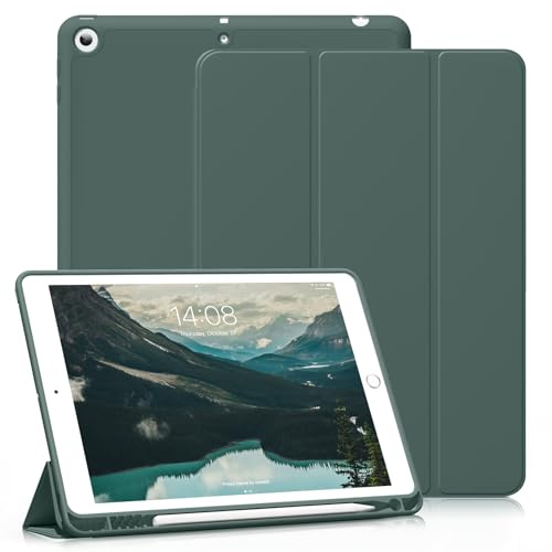 ZOYU Hülle für iPad 6. Generation/iPad 5. Generation 9,7 Zoll 2018/2017 mit Stifthalter, Weiche TPU Rückseite, Leichte Stoßfeste Intelligent Hülle, Auto Wachen/Schlafen, Dunkelgrün
