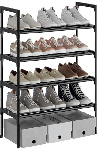 AcornFort® S-532 4 Ebenen Stöckiges Schwarz Verstellbare Schuhablagen Schuhaufbewahrung Hohes Schuhregal Organizer Regal Halteständer für 12 Paar Schuhe, 56 x 30 x 85 cm,Extra Robuste Bauweise