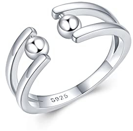 Angst Ring Damen 925 Sterling Silber Fidget Anxiety Beads Ring Einstellbare Offene Ringe Fidget Spinner Ringe 8#