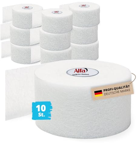 10x Alfa Glasfaser Fugendeckstreifen 50 mm x 25m Bewehrungsstreifen (225 m) | Profi-Qualität - Verspachtelung von Gipskartonplatten - Sehr dünne Glasfaserstreifen zur Rissvermeidung - Stabil