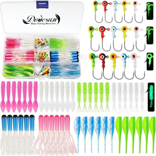 Dovesun 110Stück Angelköder mit Jig-Köpfe Häkchen Weichplastik Maifisch-Essen-Rohre Schwimmköder 80Pcs 0.8 1.75 3g 30Pcs Angeln Jig Angelköder Set für Salzwasser-Süßwasserfischen