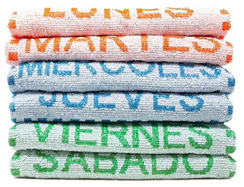 QILZO® 6 Paños de Cocina 50 x 44cm 350 g/m² Algodón, Toallas de Cocina absorbentes, Juego de 6 paños de Cocina Suaves y duraderos, Diseño de Lunes a Sábado Colores Aleatorios, Fabricado en España