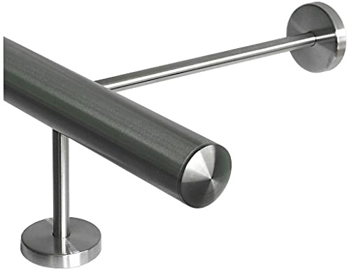 TIBU Fotstöd V2A rostfritt stål Ø 33,7 mm 30–590 cm, längd = 550 cm, 7 par hållare 10/25 cm barstång rästång
