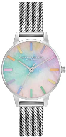 Olivia Burton Reloj Analógico de Cuarzo para Mujer Colección Rainbow con Correa de Malla de Acero Inoxidable Plateada - OB16RB26