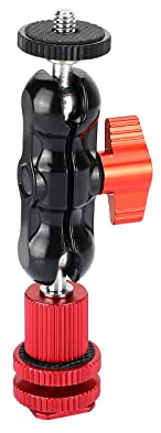 SZRIG 360° drehbarer Kugelkopfhalter mit 6,35 mm (1/4 Zoll) 20 Schraubbefestigung + Kamera-Blitzschuh-Halterung für DSLR-Kamera-Monitor (rot)