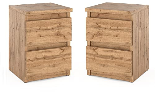 MRBLS_HOME MRBLS Nachttisch 2er Set Nachtschrank Nachtkommode Modern Möbel mit Schubladen Kommode Holz Schubladenschrank für Ihr Schlafzimmer (Wotan) – 30 x 40 x 30 cm (B/H/T)