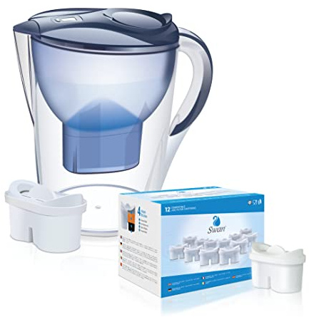 Bellerofonte Carafe filtrante pour eau XL 3,5 litres + 13 cartouches filtrantes compatibles avec Brita Maxtra incluses