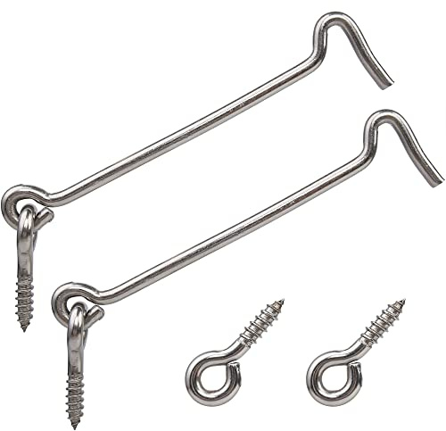 HASWARE Haken-Ösenriegel, 150 mm, 2 Sets, 304 Edelstahl, robuste Kabinenhaken für Fenster, Garten, Garage, Schiebetür, Silber, mit Schrauben