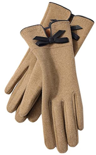 ericotry Damen-Winterhandschuhe für kaltes Wetter, warm, Touchscreen-Handschuhe mit niedlicher Schleife, elegant, Retro-Fleece-gefüttert, winddicht, für den Winter, Autofahren (Khaki)