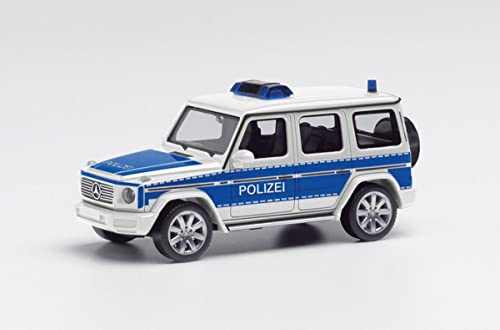 Herpa Polizei Modellauto Mercedes-Benz G-Klasse „Polizei Brandenburg Land“, originalgetreu im Maßstab 1:87, Auto Modell für Diorama, Modellbau Sammlerstück, Deko Miniaturmodelle aus Kunststoff