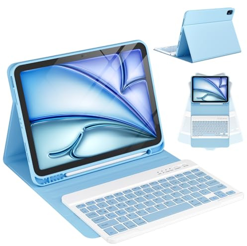 CC Store Hülle mit Tastatur für iPad Air 11 Zoll M3 2025/M2 2024,iPad Air 5/4 10.9 Zoll, ipad Pro 11 4/3/2/1Gen, Magnetisch Abnehmbare Tastatur mit Stifthalter, QWERTZ Layout, Blau
