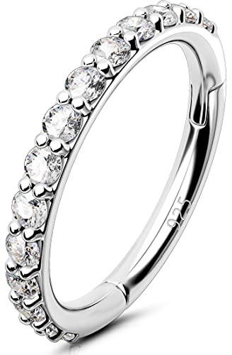 OUFER 16G Piercings Helix Echt Silber 925 CZ Rook Tragus Conch Clicker Cartilage Earring Hoop Daith Knorpel Ohrring Ohrpiercing Nasenring Nase Nose Ring Körperschmuck