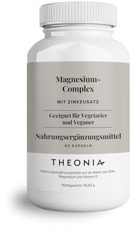 Theonia complesso di magnesio ad alta concentrazione, 205 mg con zinco e vitamina D3 - Muscoli e ossa più sani, funzione nervosa e supporto energetico - 60 capsule, non OGM, vegetariano