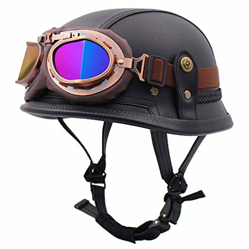 Retro Motorradhelm Halbhelme ECE Zulassung Deutscher Stil Totenkopf Kappe Helm Jethelm Halbschalenhelm Mit Schnellverschluss Schnalle Roller Cool Helm Für Männer Frauen 4,M:57-58CM