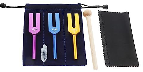 DRELD 3 Pcs Angelic Stimmgabeln Set 4096 Hz 4160 Hz 4225 Hz Solfeggio Stimmgabel Set Chakra Stimmgabel Set mit Kristall Silikonhammer Aufbewahrungstasche für Klangheilung Meditation (bunt)