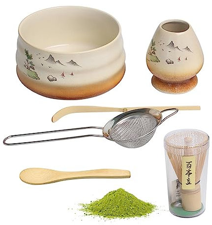 Ulable Lot de 6 fouets à thé en bambou Chasen pour la cérémonie du thé japonaise, avec poils de balai en bambou,bols en céramique