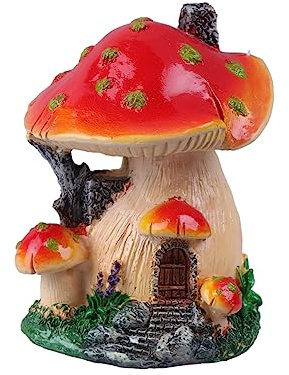 Yardwe Kreatives Pilzhaus Miniatur Ornamente Gartendeko aus Resin für Miniaturgarten Feengarten Selbstgemacht Mikrolandschaft mit Rotem und Gelbem Rand