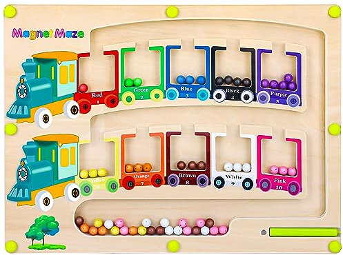 Vindany Magnetspiel Labyrinth Spielzeug- Zahlen Farben Lernen Sortierspiel Montessori Spielzeug Holz 3 4 5 6 7 Jahre Magnete Kinder Motorikspielzeug Geschenk Mädchen Junge
