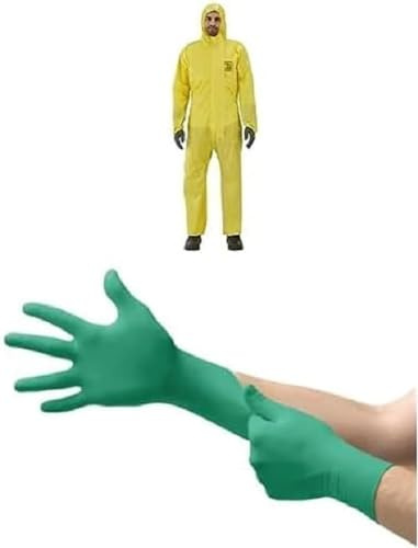 Ansell AlphaTec 2300 Model 132, Einweg-Schutzanzug mit Kapuze, Gelb, Größe XL (1 Stück) TouchNTuff 92-600VP Einweg-Nitrilhandschuhe, puderfreier Untersuchungshandschuh, Grün, Größe XL,20 Stück