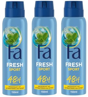 FA Deospray Sport (3x 150ml), Deodorant mit dem belebend-frischen Duft von grünem Zitrus, Vegane Formel, stoppt Bakterien, ohne Aluminiumsalze, bis zu 48h Deo-Schutz
