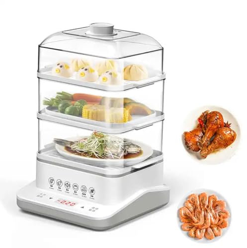 BDJSN Vaporiera Elettrica, Vaporiera Multifunzione a 3 Strati da 40 L in Acciaio Inossidabile, 12 Ore su Appuntamento, Conservazione Automatica del Calore, 6 modalità di Cottura per Verdure, Carne