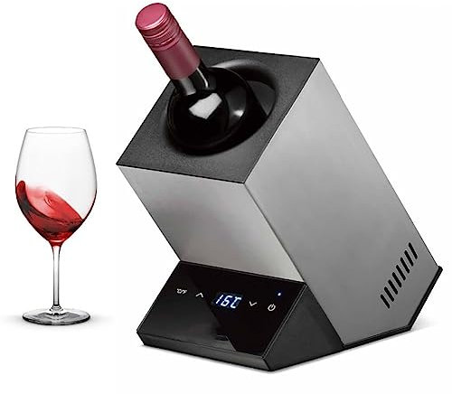Enfriador eléctrico de vino, enfriador de botellas de vino y bebidas con pantalla LED, una sola botella, cubo de hielo de vino, control inteligente de termostato, no requiere hielo, acero inoxidable,