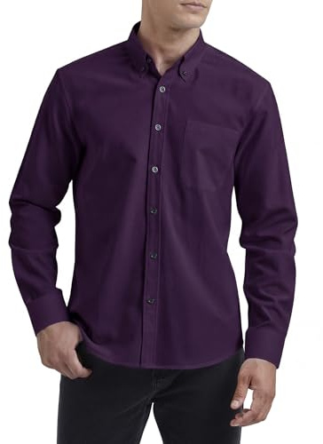 HISDERN Chemise Oxford Homme Manches Longues Chemise Décontractée Coton Chemises Hommes Couleur Unie Business Casual Bouton Shirts avec Poche Regular Fit