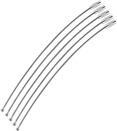 webbomb® 5 anelli portachiavi in fune metallica, 1,5 x 150 mm, in acciaio inox, con rivestimento in PVC e chiusura a vite, anelli multifunzionali, portachiavi, Nero , L