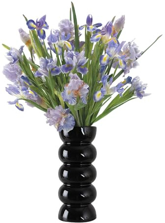 LEMCC Blasenvase, Weiße Keramikvase, Hohe Blumenvase, Moderne Runde Zylindervase, Gewellte Trockenblumenvase, Dekorative Mehrfarbige Vasen für Wohnzimmer, Schlafzimmer, Büro, Tisch,(Schwarz-L)