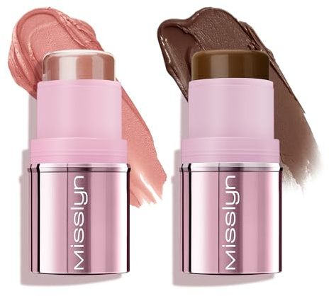 Misslyn Set 2 Multi Stick Contouring Viso per Labbra, Occhi e Guance, Fard in Crema Illuminante e Idratante