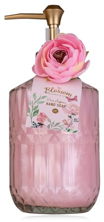 Accentra Distributeur de Savon Blessom avec Savon pour Les Mains - Distributeur de Savon Liquide dans Pompe décoratif en Verre - 380 ML - Parfum : Rose safron - Rechargeable