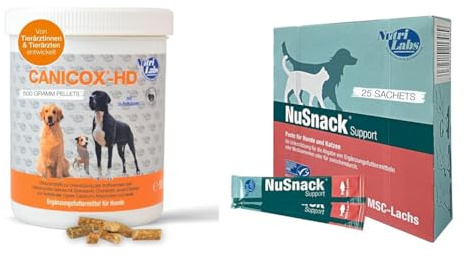 Unser Vorteilspack: NutriLabs Canicox-HD Gelenk-Pellets für Hunde 500 g & NuSnack Schleckpaste als Leckerlie oder zur Medikamentengabe