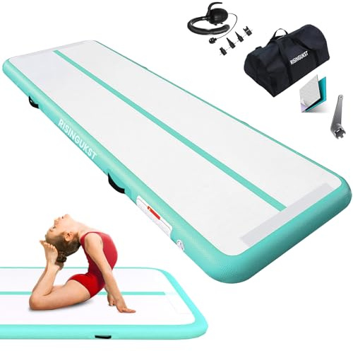 Gymnastikmatte 3 m / 4 m / 5 m / 6 m Gymnastikmatte für zu Hause 10 cm / 20 cm Dicke aufblasbare künstlerische Air Track Trainingsmatte mit elektrischer Pumpe (Grün, 3 m)