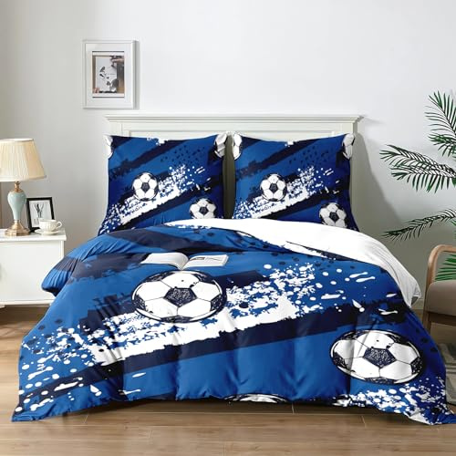Yzehomijia Housses de Couettes Football Enfant 200×200cm,Parure de Lit Sport Football Motif pour- Housses en Microfibre lavables en machineavec Fermeture Éclair et 2 Taies d'oreiller 65x65cm (F4x200)