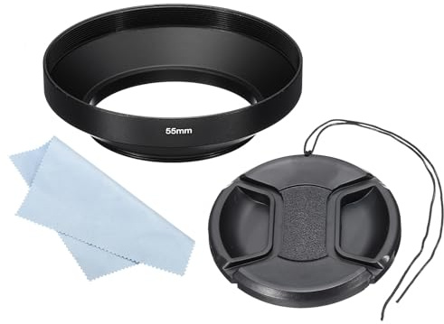 PATIKIL Paraluce 55mm Ampia Superficie Opaca Antiriflesso Interno Nero | con 77mm Tappo Obiettivo e Panno Pulizia, per Obiettivo Fotocamera