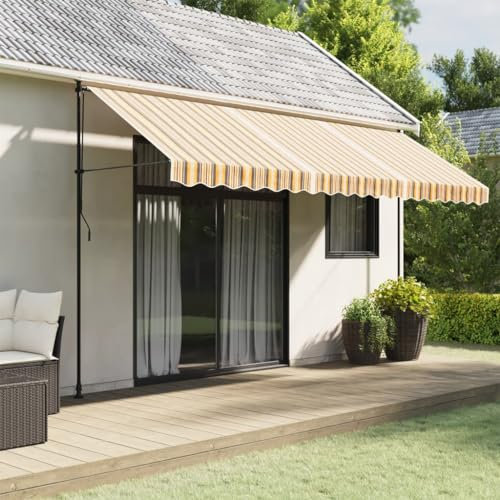 Homgoday Tessuto di Ricambio per Tenda Strisce Multicolore 4,5x3 m, Tessuto di Ricambio per Tenda da Sole Esterno, Telo Parasole per Tende da Sole, Tenda da Sole per Giardino l