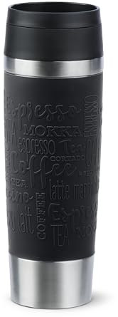 Tefal Travel Mug Classic Black 0.5L, Comfort Screw Lid, Quick Press, Soft-Touch Sleeve, Travel-Ready, Reusable, 100% Leak-Proof, Keeps Drinks Cold (12 hrs) and Hot (6 hrs), 360° Drinking, N2022010
