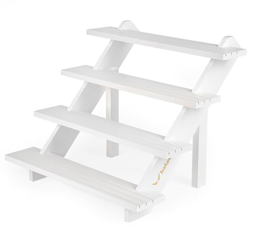 LEXFUNN Wooden Jewellery Display Rack Stand Earring Stall Stand Organizer Shelf 3/4 Tier (4 Tier - White)