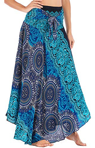 1Pcs EleganteFalda Largo para Mujer de 2 en 1,Falda Larga Mujer,Verano Falda Estilo Étnico (FR/ES, Números, 60, Regular, Regular, Azul Rey)