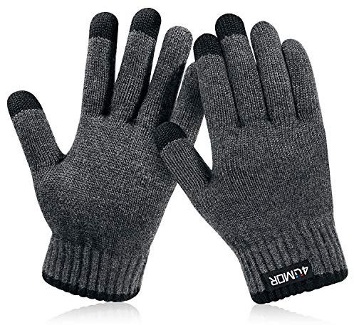 4UMOR Winterhandschuhe Touchscreen Handschuhe Strick Fingerhandschuhe Sport Warm und Winddicht Handschuhe für Skifahren Radfahren bestehen aus 15% Wolle und 85% Acryl Geeinget für Damen und Herren