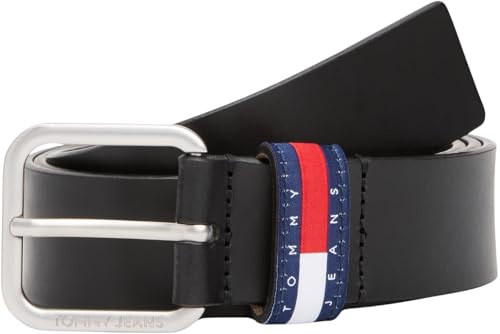 Tommy Jeans Uomo Cintura Ryan 3,5 cm Cintura in Pelle, Nero (Black), 80 cm