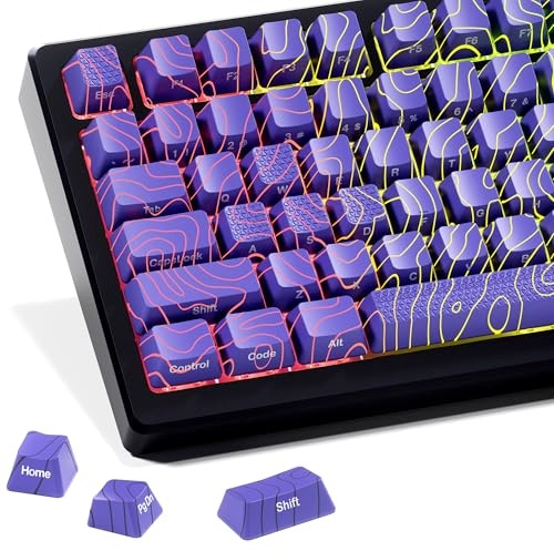 HITIME XVX Shine Through Custom Topographic Keycaps w/IMD Tech, 60 75 100 Percent, Purple, OEM Profile, Side Printed, Backlit