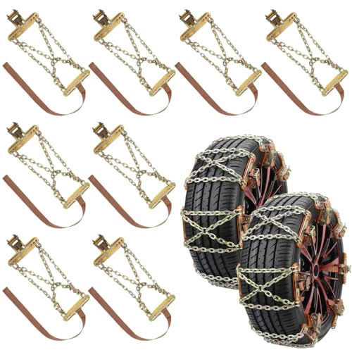 Snow Tire Chains, Universal Car Emergency Anti Slip Snow Chains, 8 Pack Winter Security Tire Chains Tire Width 175-265mm(6.9-10.4 inch) for Most Cars/SUV/Trucks