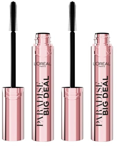 L'Oréal Paris Paradise Big Deal Mascara, Volumengebend, Verlängerend, intensiver Blick, Stratifizierbar, modular, Smoothfinity-Formel, Cross-Bürste, konisch, Schwarz, 2 Stück