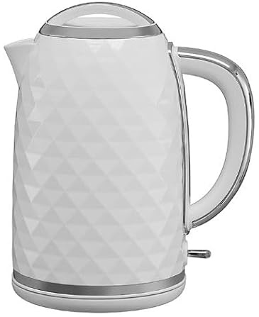 New White Diamond Effect Kettle 1.7L with 3kW Fast Boil, Water Level Indicator and Boil Dry Protection, Rear Water Window.