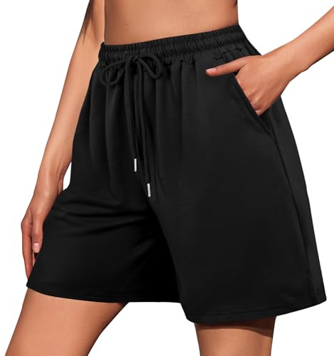 Jezonga Women's Running Shorts Gym Jogger Sweat Athletic Travel Casual Loose High Waisted Lounge Bermuda Sport with Pockets Black, L