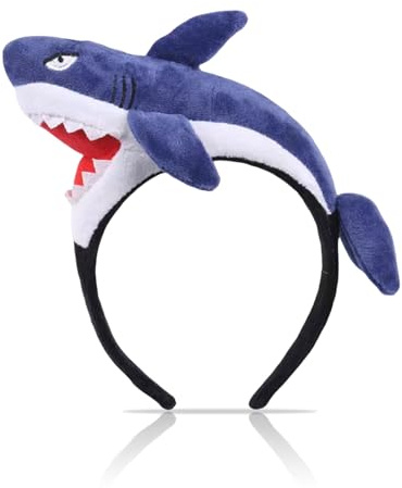 GlamRays Diadema de tiburón, sombrero de tiburón de peluche, gorro de animal, diadema de peluche, disfraz de tiburón, sombreros de fiesta para hombres y mujeres, azul, L