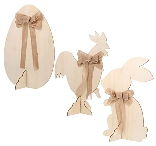 NUOBESTY Decorazioni Pasquali per La Casa 3 Pezzi Ritagli di Legno a Forma di Coniglietto Graffiti Trucioli di Legno Fette di Vuote per Artigianato Decorativo